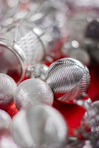 Merry Christmas silver decorations in red background