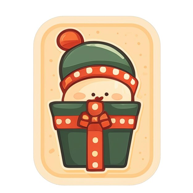 Merry Christmas Sticker card flyer for winter month New Year Gifts and toys Flat cartoon style