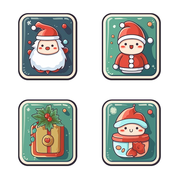 Merry Christmas Sticker kaart flyer Set Voor de wintermaand Nieuwjaar geschenken en speelgoed Platte cartoon stijl illustratie