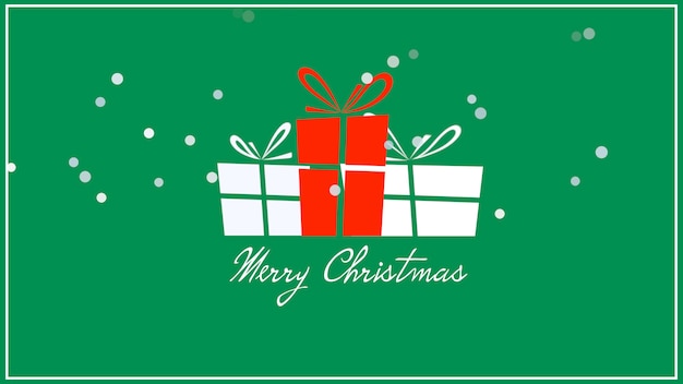 Merry christmas-tekst, drie geschenkdozen op groene achtergrond. luxe en elegante dynamische stijl 3d illustratie voor wintervakantie