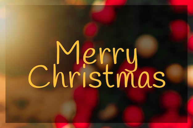 Merry Christmas text Christmas background with xmas tree on grass