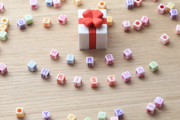 Merry Christmas text with letter cubes.