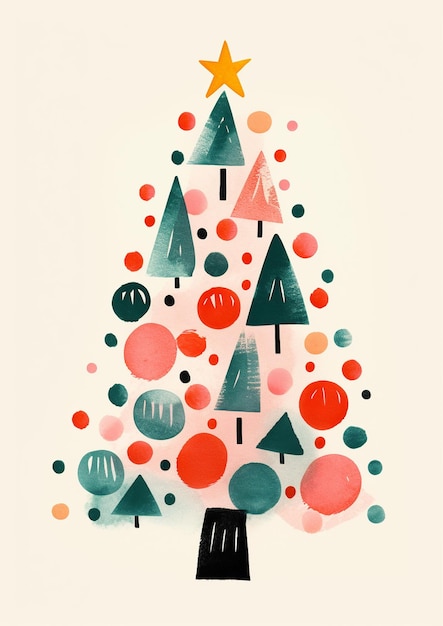 Merry Christmas tree Xmas decorations minimal matisse style print