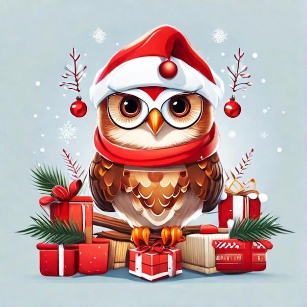 Photo merry christmas tshirt vector with a cute bird wearing a red christmas cap