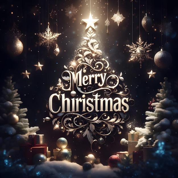 Merry Christmas typography with premium background effect