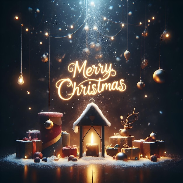 Merry Christmas typography with premium background effect