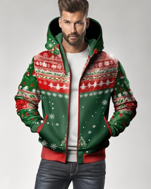 Merry christmas ugly sweater jacket mockup