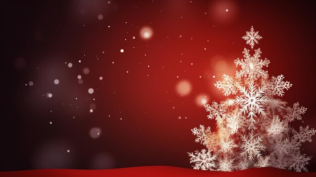 Merry Christmas wenskaart kerstboom en sneeuwvlok op rode achtergrond