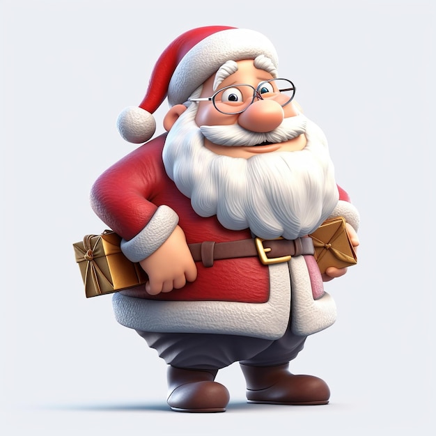 Merry Christmas With Cartoon Santa Claus snowman gifts box Ai generated