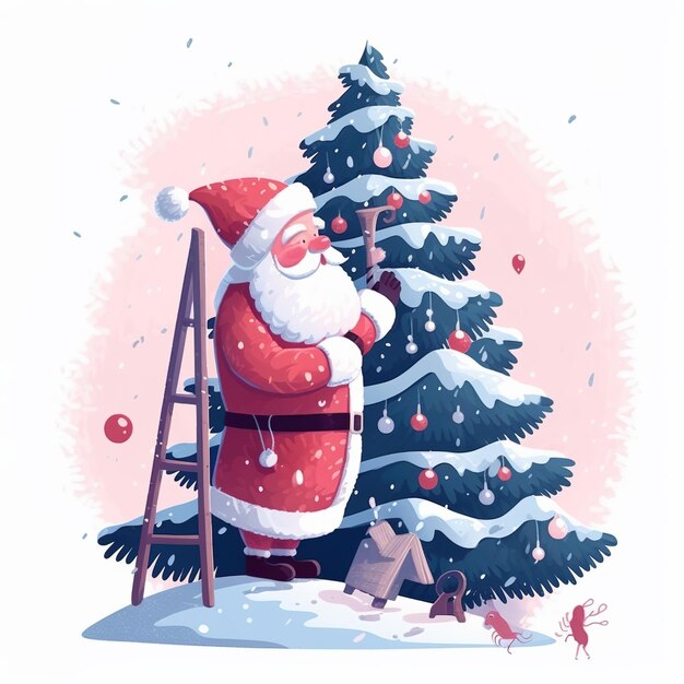 Merry christmas with cartoon santa claus snowman gifts box ai generated