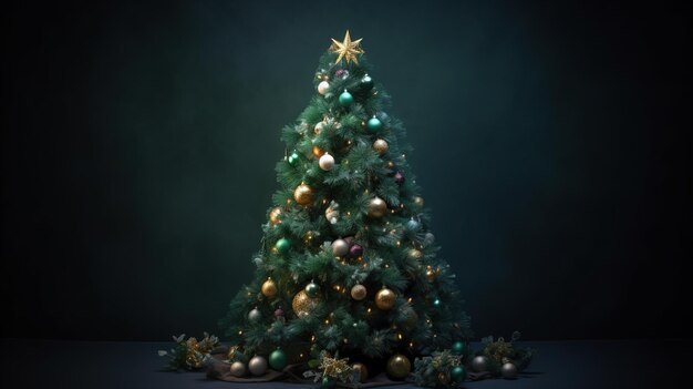 Merry Christmas with gifts and christmas tree Generative ai