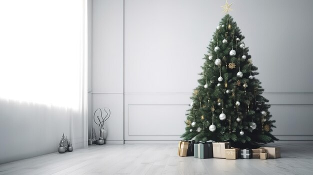 Merry Christmas with gifts and christmas tree Generative ai