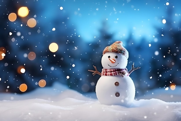 Foto buon natale con l'uomo di neve felice