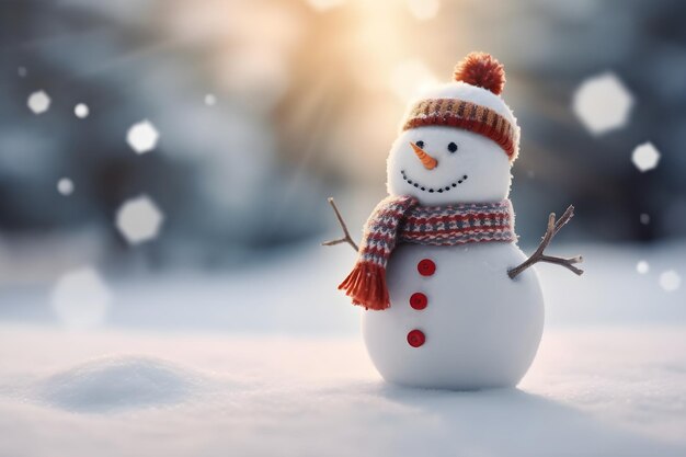 Foto buon natale con l'uomo di neve felice