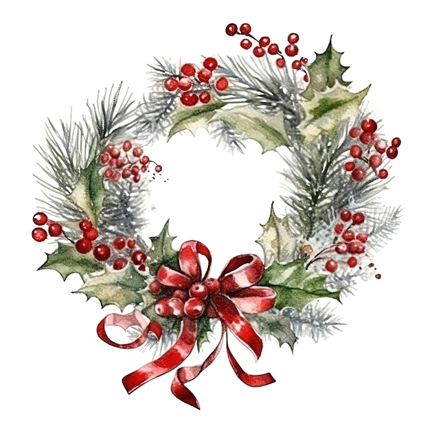 Merry Christmas wreath watercolor Illustration AI Generative