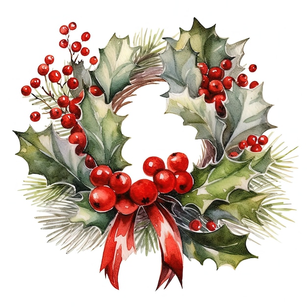 Merry Christmas wreath watercolor Illustration AI Generative