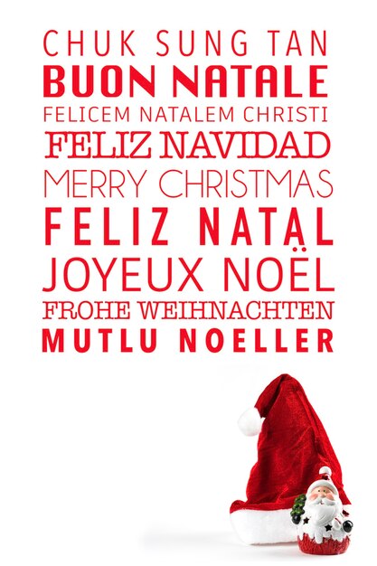 Foto buon natale scritto in molte lingue diverse.