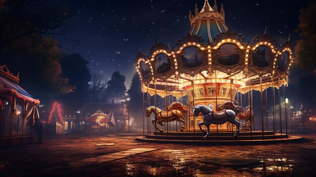 A merry go round with horses in the middle