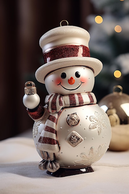 Merry snowman showcasing a New Years sphere