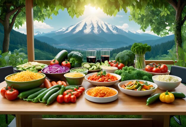 Foto mesa linda com varios vegetales