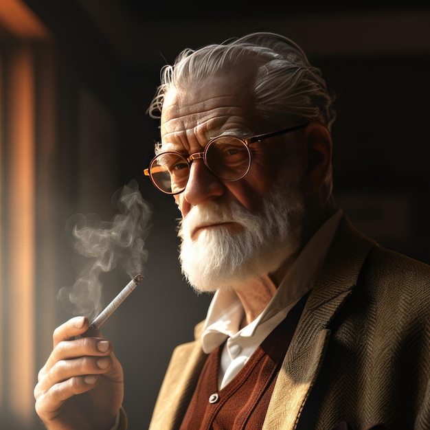 The Mesmeric Portrait Freud Engulfed in Smoke in Ultra Realistic 4K Resolution