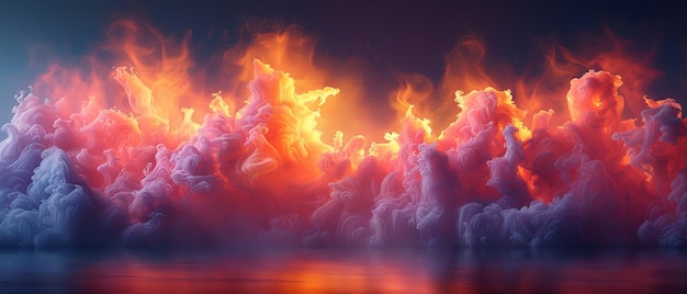 Mesmerizing 3D rendered composition of colorful smoke effects emerging from depths of a deep black backdrop