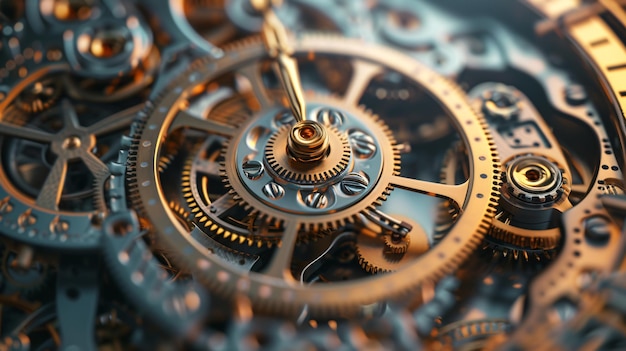 A mesmerizing 3D rendered image of an abstract clockwork mechanism showcasing intricate gears and moving parts Perfect for futuristic steampunk or technologythemed designs