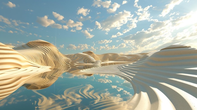 Photo a mesmerizing 3d rendered image of a fractal desert oasis with intricate patterns and vibrant colors creating a surreal and otherworldly landscape
