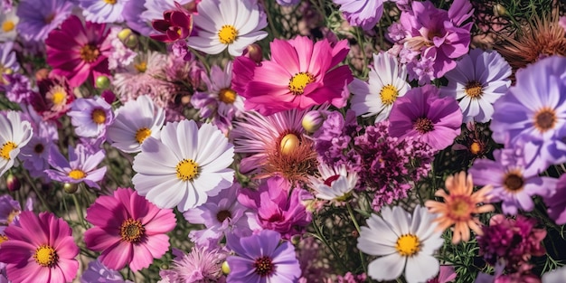 A mesmerizing aerial view of a stunning carpet of pink and purple flowers