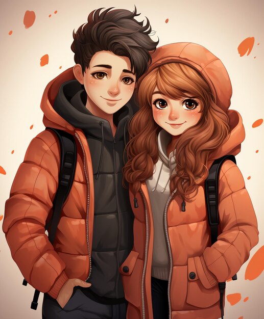 anime couple in winter clothes standing next to each other. generative ai.  28391003 Stock Photo at Vecteezy