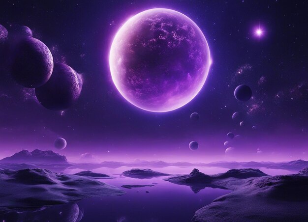 A A mesmerizing astral sky exploring the depths of the purple night sky