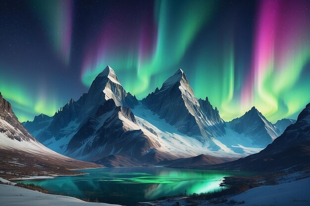 Mesmerizing Aurora Borealis Over SnowCapped Mountains Generative AI