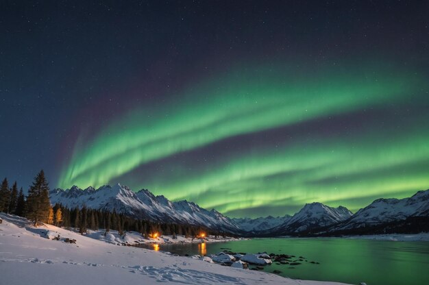 Mesmerizing aurora borealis over a stunning winter scene