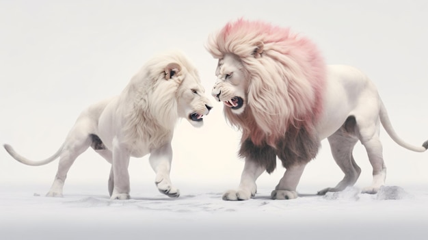 A mesmerizing battle scene between two albino lion kings their fierce struggle portrayed