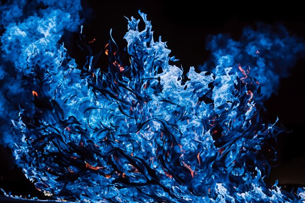 Photo the mesmerizing blue flames danced gracefully against the pitchblack backdrop