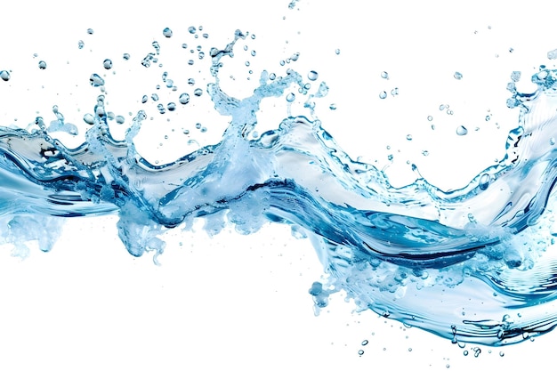 mesmerizing blue water splash with bubbles isolated on white background