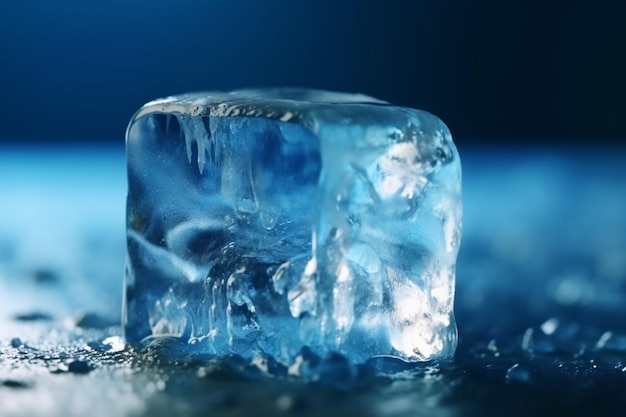 ゆっくりと溶けていく魅惑的な青い色の氷