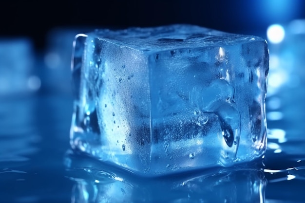 Photo mesmerizing bluehued ice cube slowly melting away