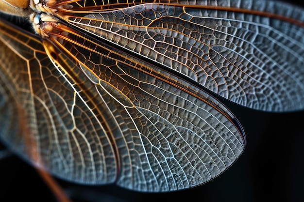 Mesmerizing capture of the vibrant and intricate patterns of a dragonfly39s wings in macro