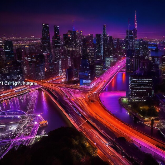 Photo a mesmerizing cityscape at night with countless lights illuminating the urban landscape