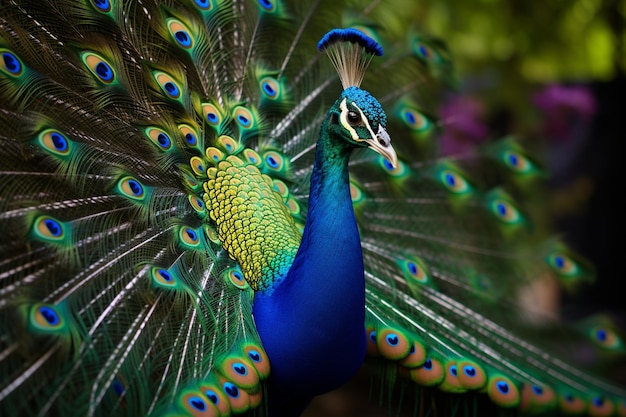 A mesmerizing closeup of a colorful peacock displa 00328 03