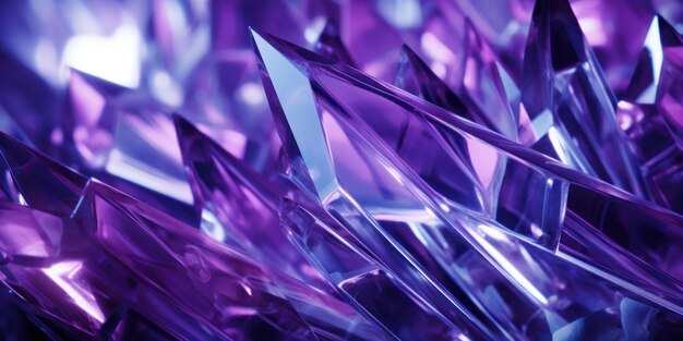輝く紫色の結晶の魅力的なクローズアップ 輝く青い結晶のエーテル輝きが 複雑な美しさを披露しています