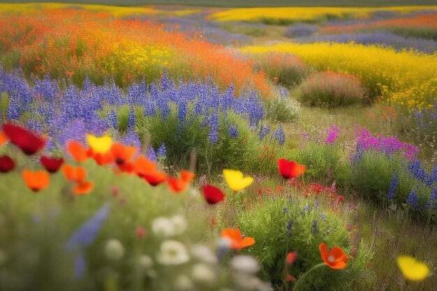 A mesmerizing dance of color and light windy wildflower field