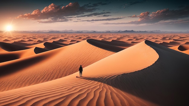 夕暮れ時の魅惑的な砂漠の風景の中で