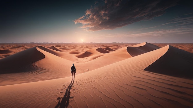 In a mesmerizing desert landscape at twilight