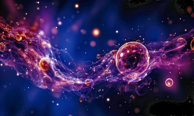Завораживающие цифровые фиолетовые частицы волновой свет абстрактный фон с блестящими точками звезды