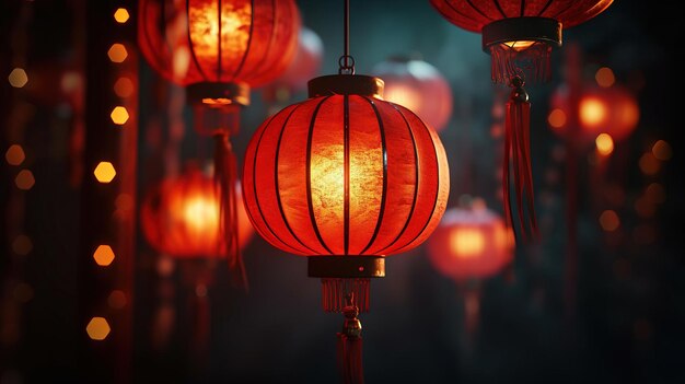 A Mesmerizing Display of Fiery Constellations a Cohort of Vivid Red Lanterns Gracefully Suspended Fr