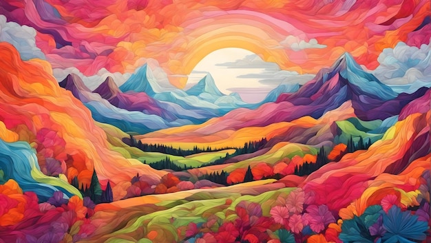 A mesmerizing everchanging backdrop of vibrant colors and patterns illustration
