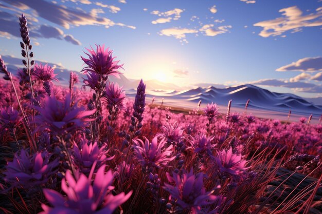 A mesmerizing field of lavender stretching out to the horizon evoking a sense of tranquility