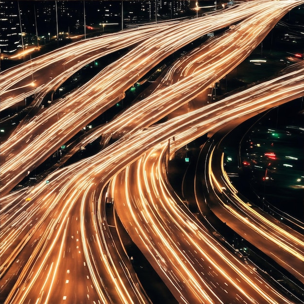 Mesmerizing Flow of Vehicles on the City Highway at Night generated by ai